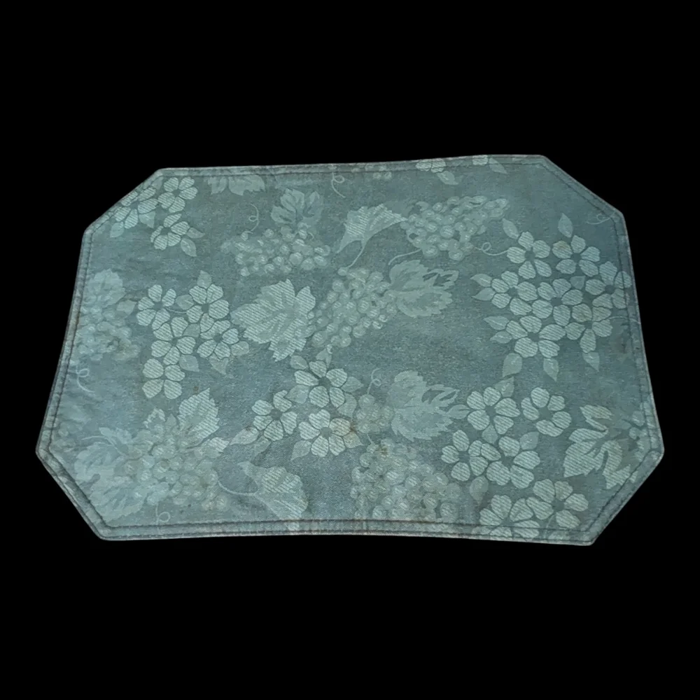 VTG MCM 2-Green & 1-Brown Tone On Tone Damask & Grapevine Print Vinyl Placemats